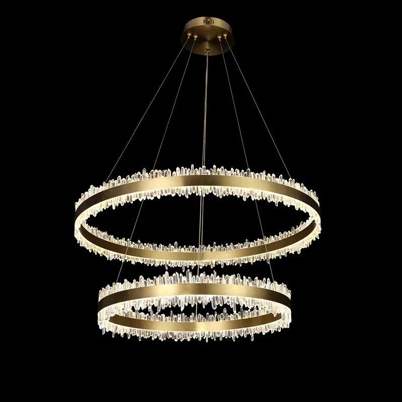 Double Round Rings Quartz Crystal Chandelier Hanging Modern Chandelier for Living Room-现代灯-Manorlights