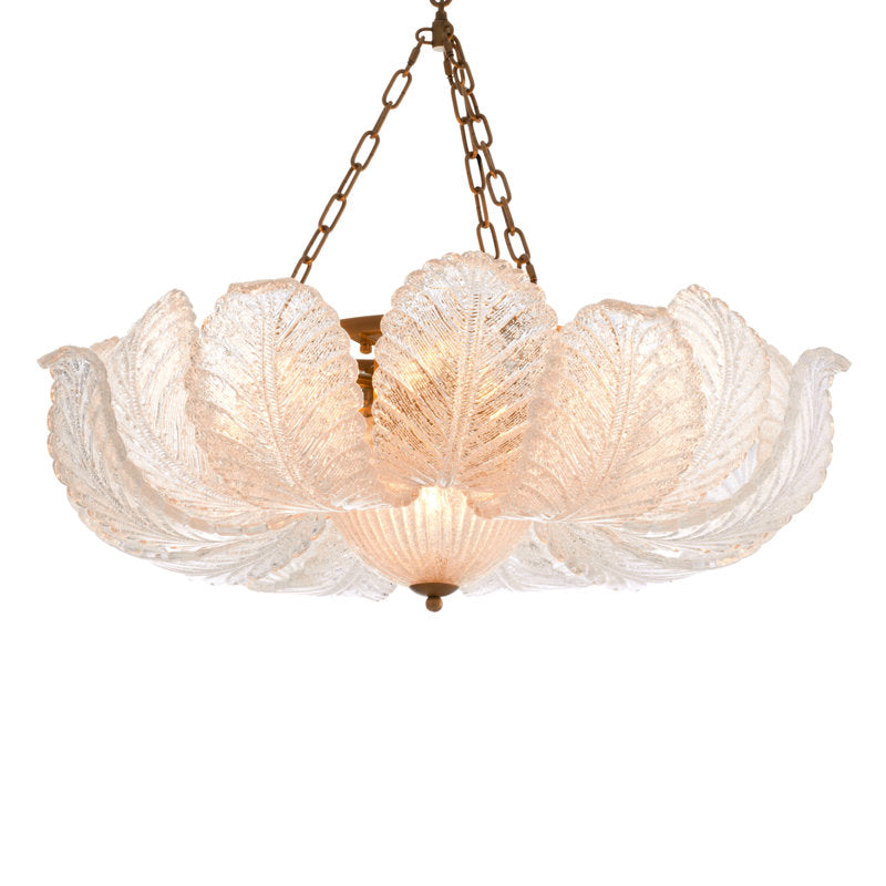 Cabrillo modern brass chandelier with clear textured glass