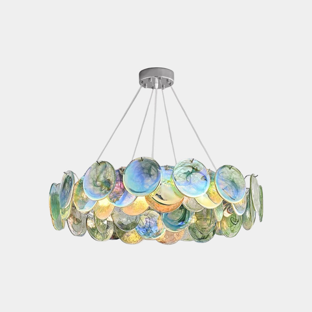 Murano-Style Glass Disc Chandelier – Pink or Green