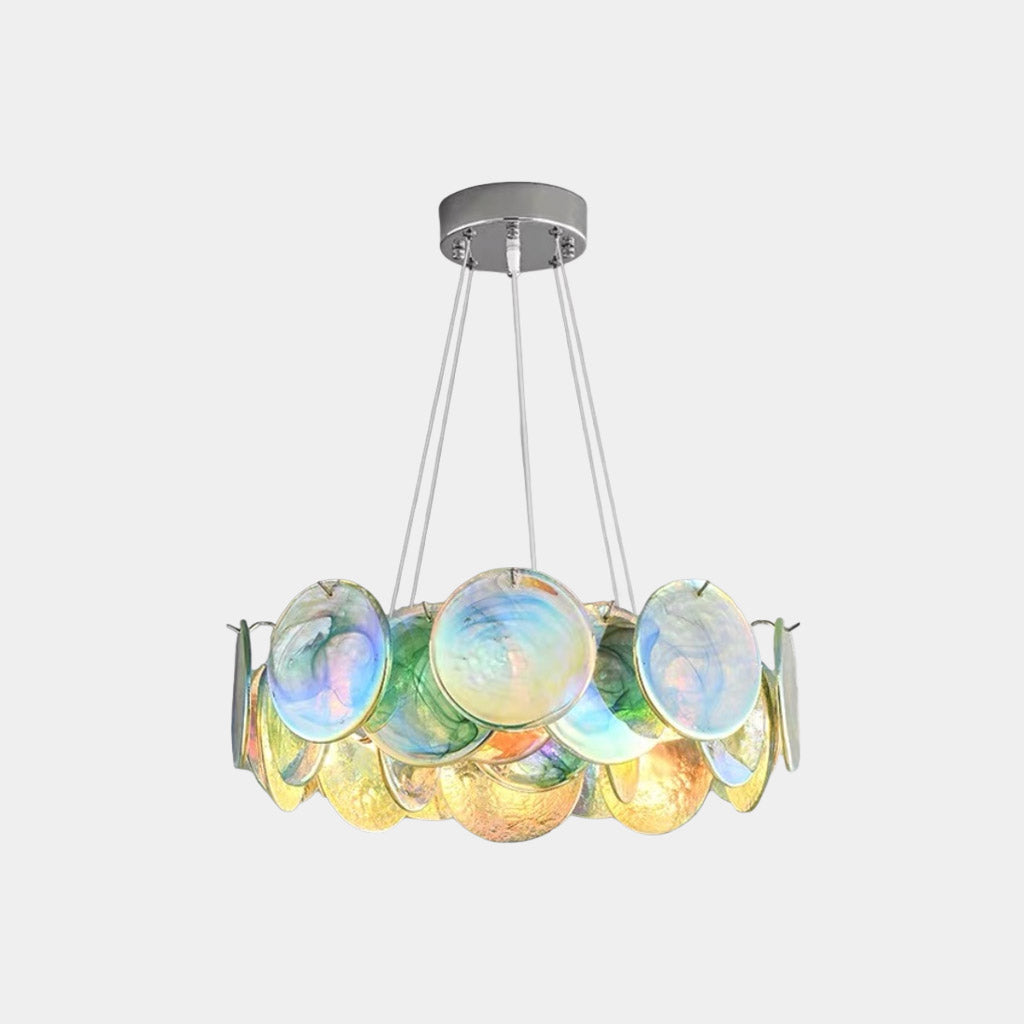 Murano-Style Glass Disc Chandelier – Pink or Green