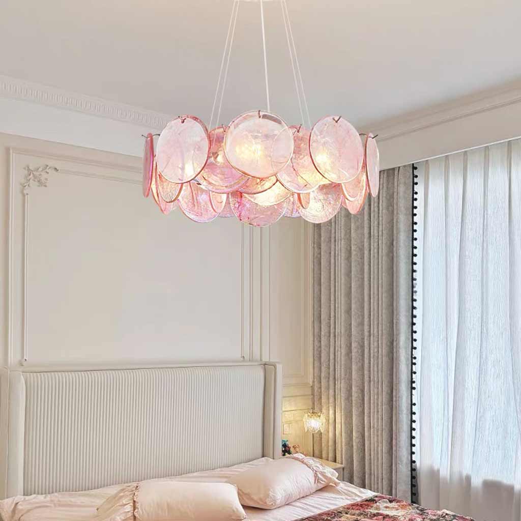 Murano-Style Glass Disc Chandelier – Pink or Green