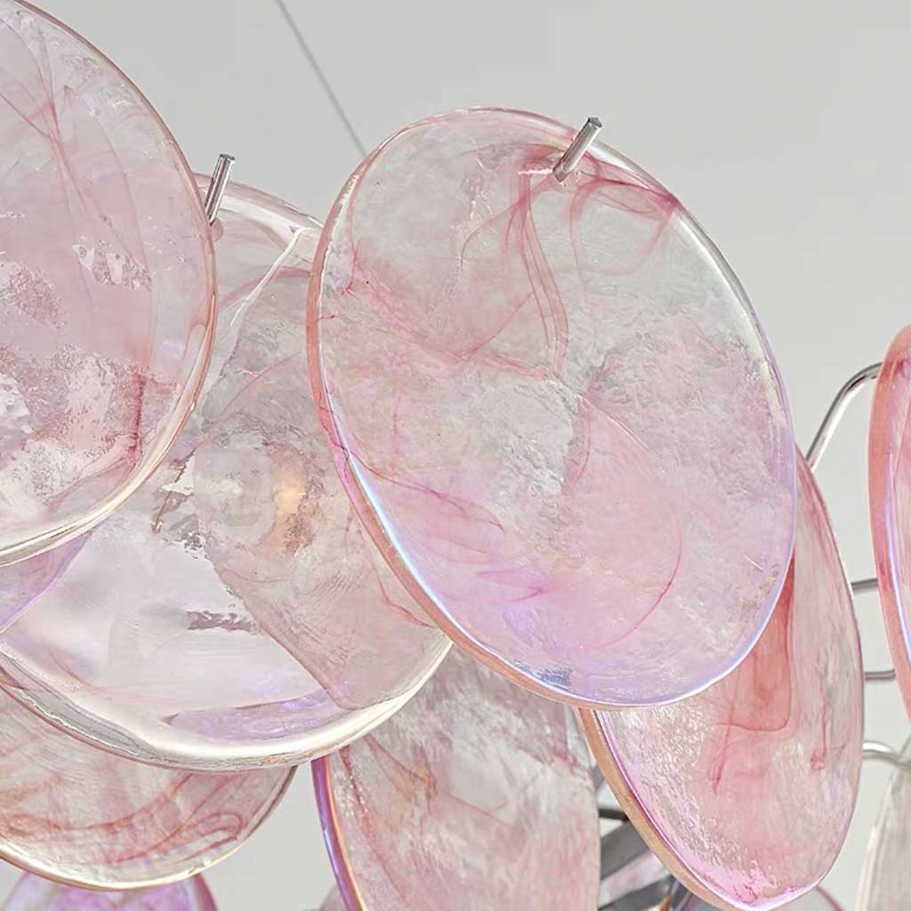 Murano-Style Glass Disc Chandelier – Pink or Green