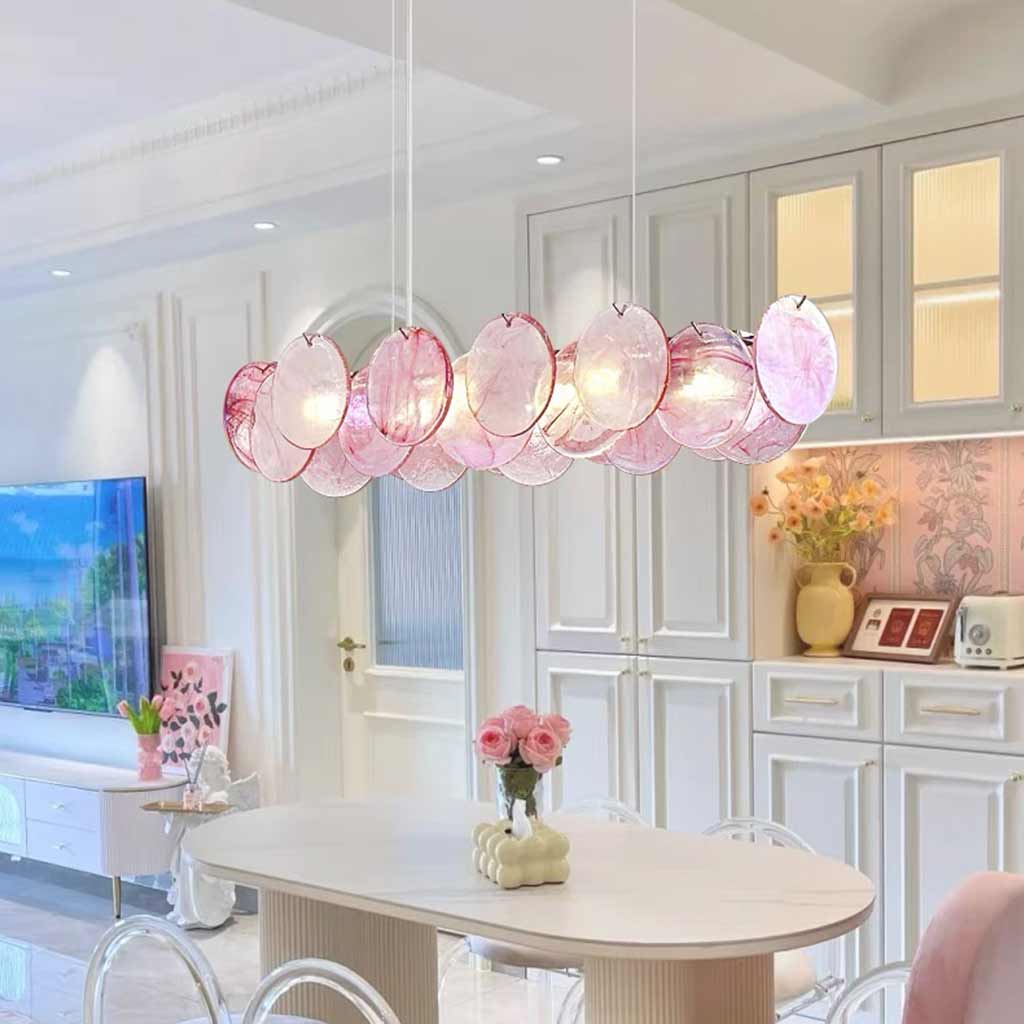 Murano-Style Glass Disc Chandelier – Pink or Green