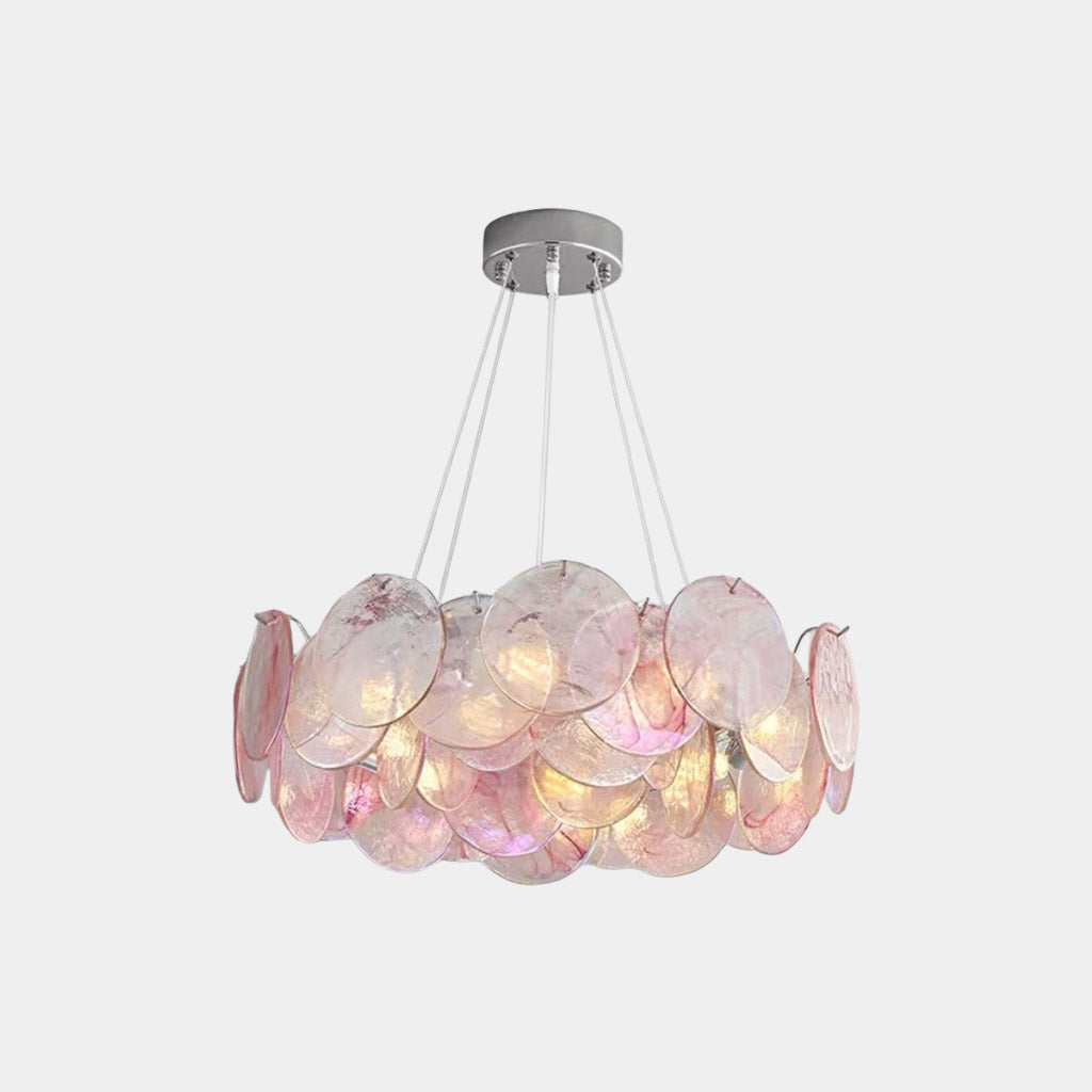 Murano-Style Glass Disc Chandelier – Pink or Green