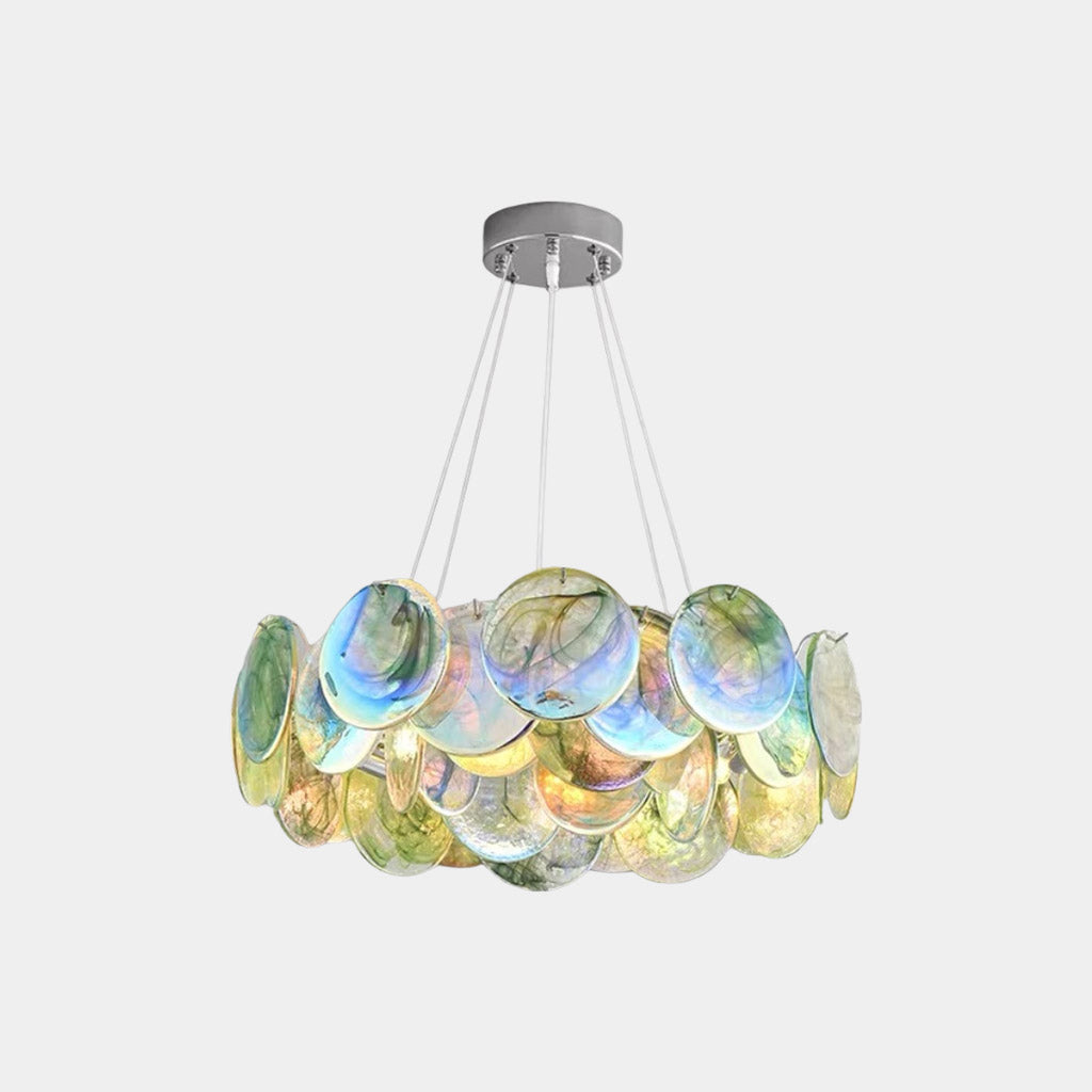 Murano-Style Glass Disc Chandelier – Pink or Green