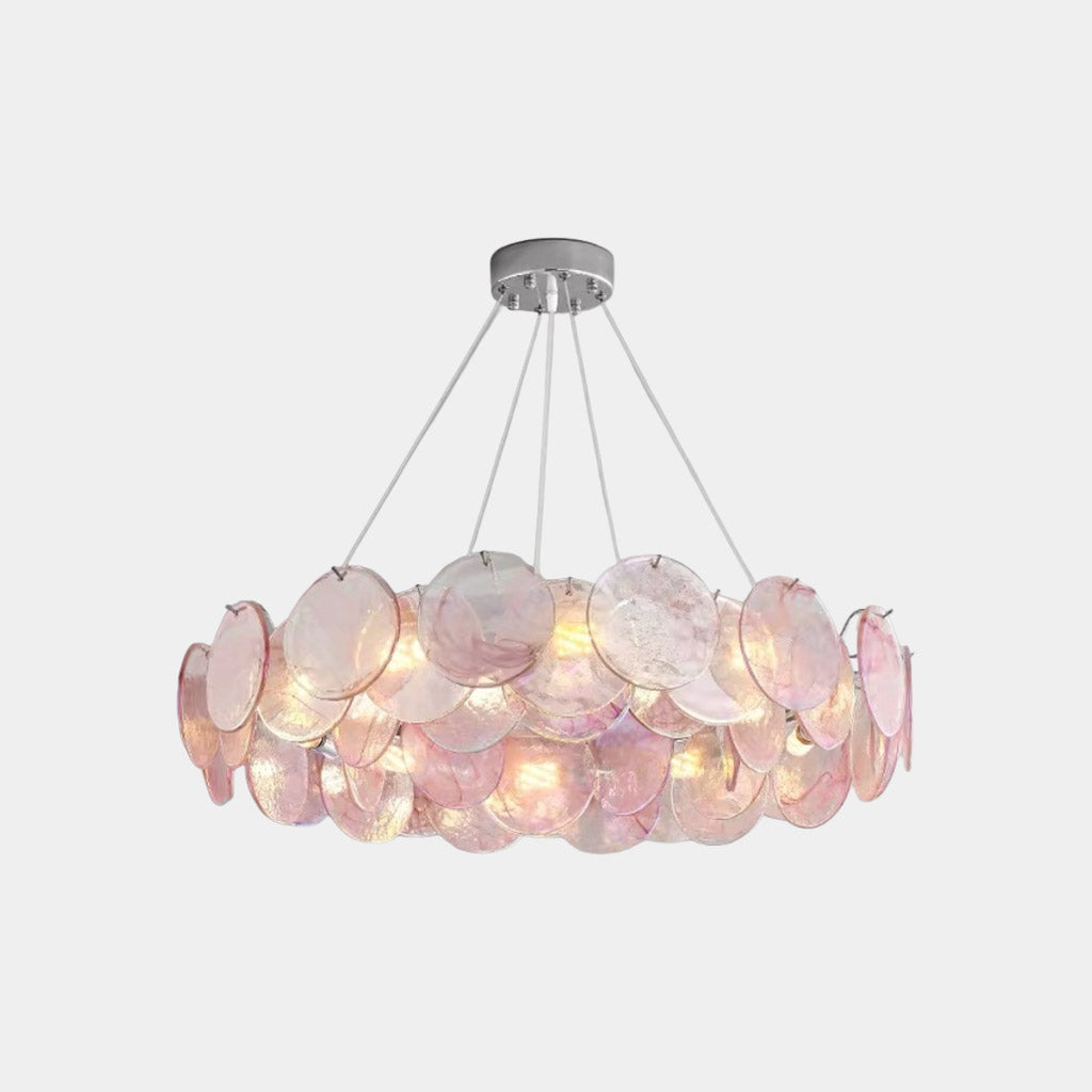 Murano-Style Glass Disc Chandelier – Pink or Green