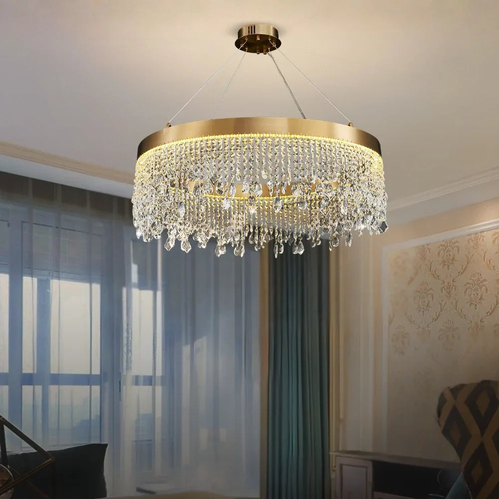 Zara Gold Crystal Chandelier for Living Room & Dining Room-Crystal Chandelier-Manorlights