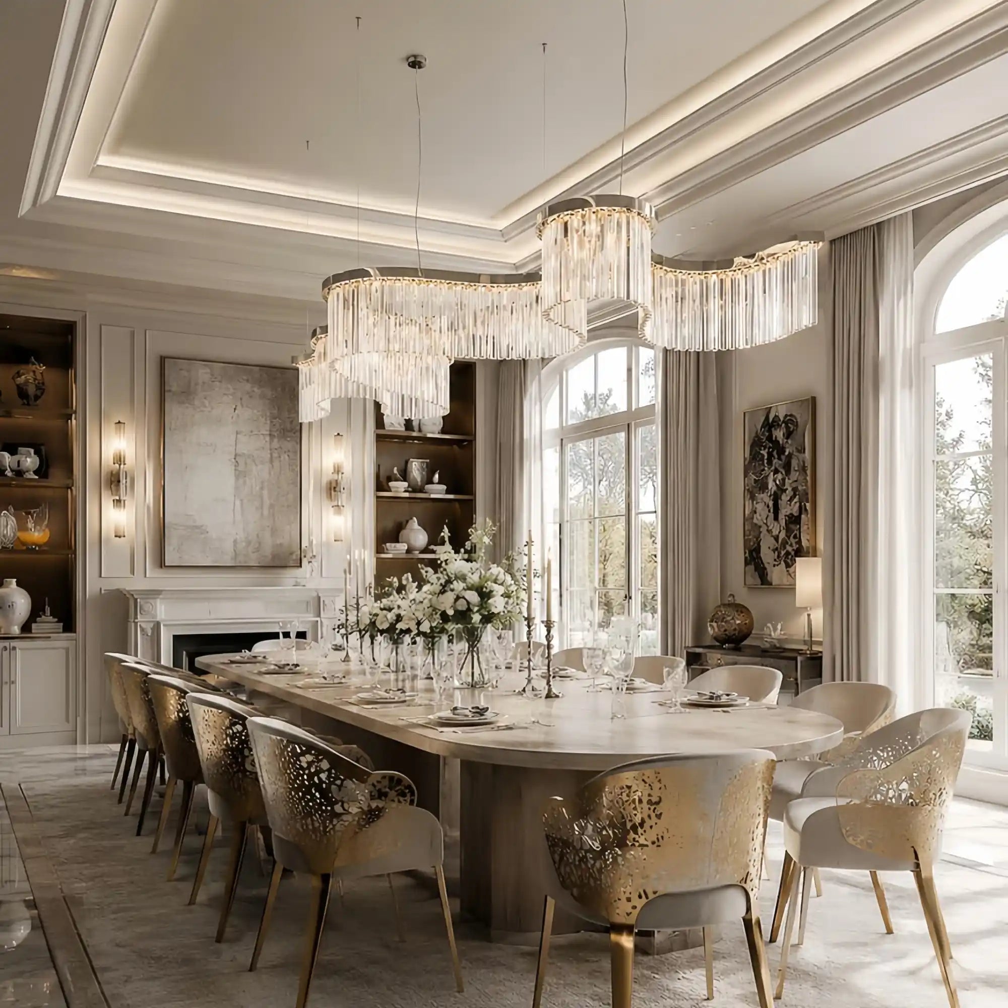 Contemporary Flowing Silhouette Waveform Glass Chandelier-Manorlights