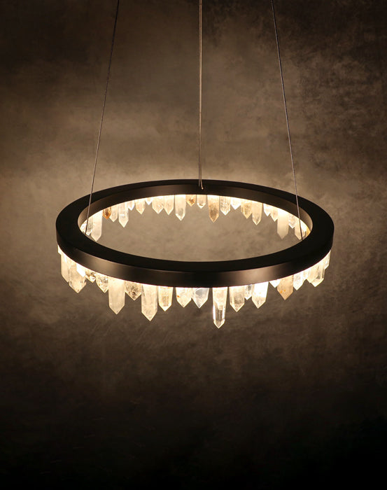Designer 36 Inch Round Modern Chandelier Brass & Clear Geode Quartz Crystal Hanging Light-Chandelier-Manorlights