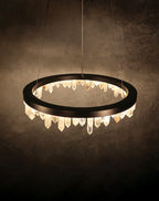 Designer 36 Inch Round Modern Chandelier Brass & Clear Geode Quartz Crystal Hanging Light-Chandelier-Manorlights