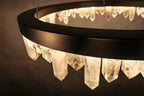 Designer 36 Inch Round Modern Chandelier Brass & Clear Geode Quartz Crystal Hanging Light-Chandelier-Manorlights