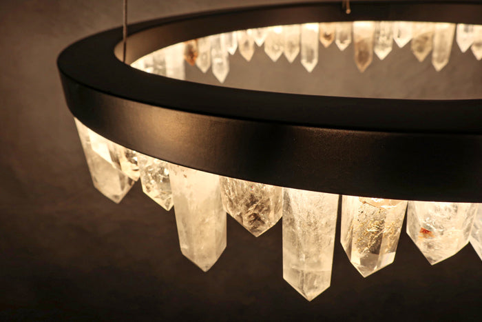 Designer 36 Inch Round Modern Chandelier Brass & Clear Geode Quartz Crystal Hanging Light-Chandelier-Manorlights