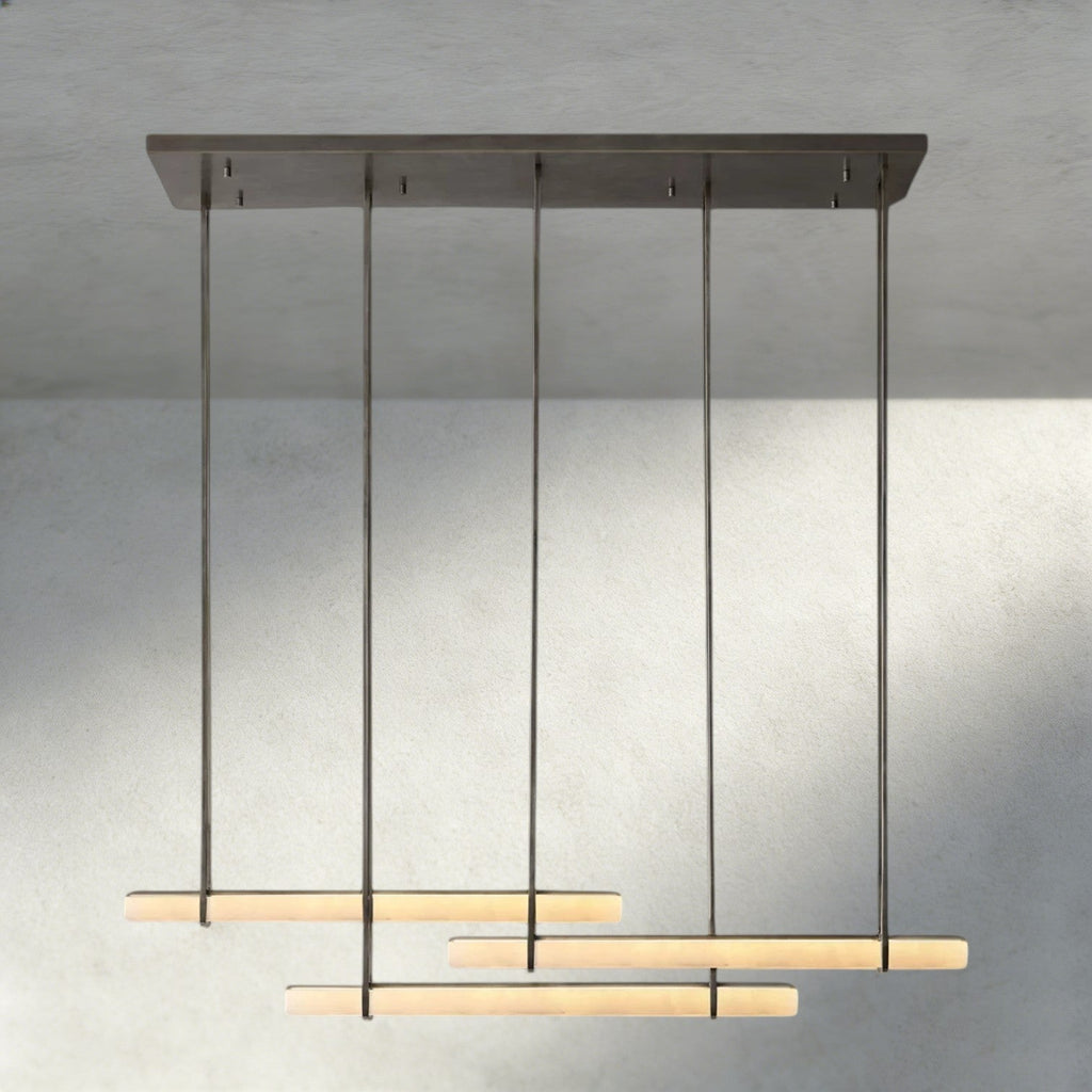 Audubon Alabaster Triple Bar Linear Chandelier-Manorlights