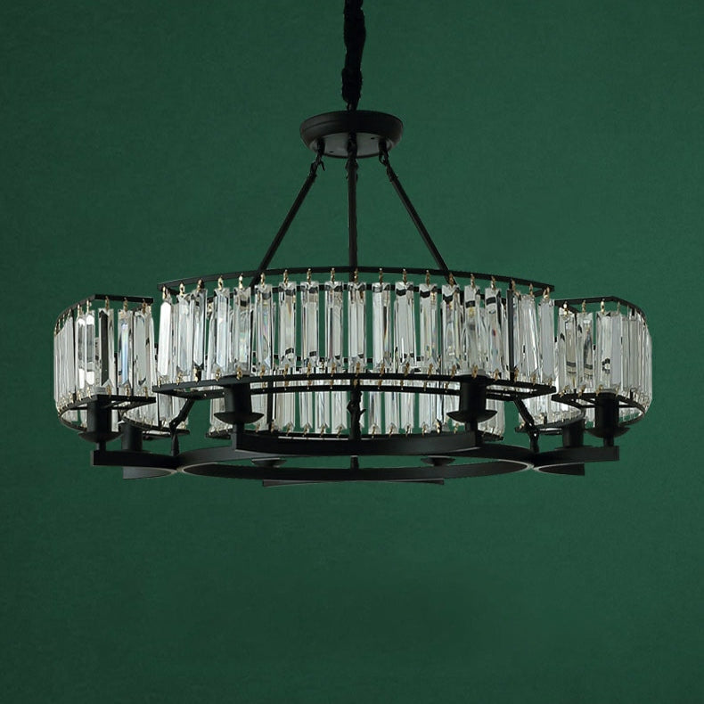 Decorative 6/ 8/ 10/ 12-Light Crystal Ceiling Chandelier Triangular Prism Island Light Fixture Metal Shade for Living Room-Manorlights