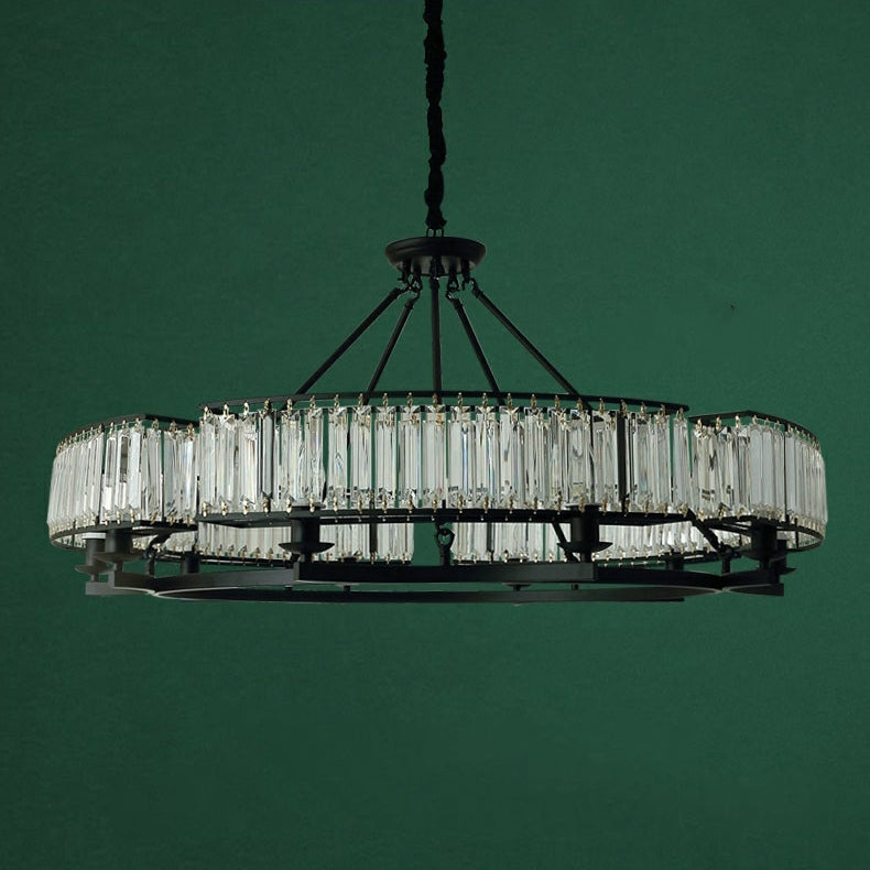 Decorative 6/ 8/ 10/ 12-Light Crystal Ceiling Chandelier Triangular Prism Island Light Fixture Metal Shade for Living Room-Manorlights