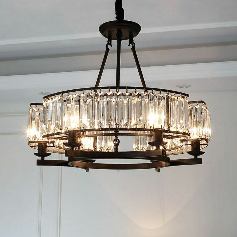 Decorative 6/ 8/ 10/ 12-Light Crystal Ceiling Chandelier Triangular Prism Island Light Fixture Metal Shade for Living Room-Manorlights
