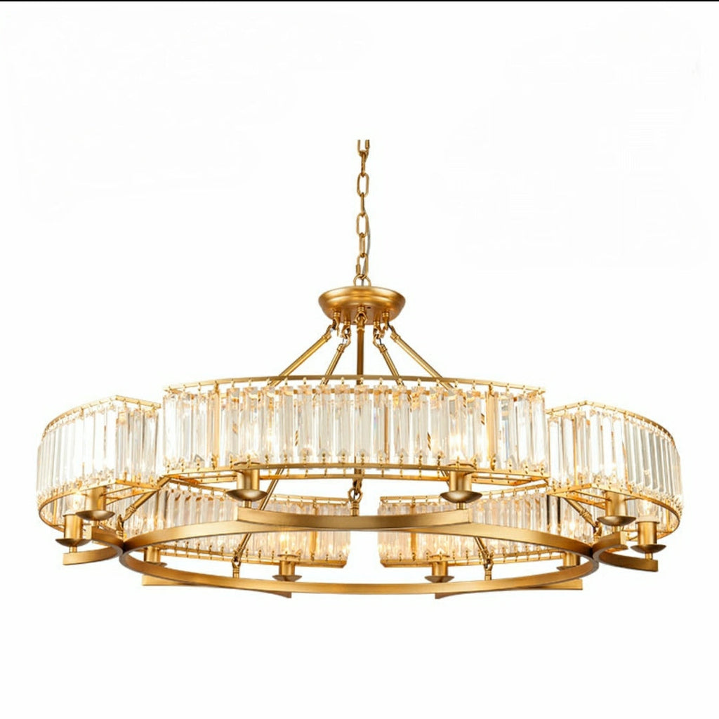 Decorative 6/ 8/ 10/ 12-Light Crystal Ceiling Chandelier Triangular Prism Island Light Fixture Metal Shade for Living Room-Manorlights