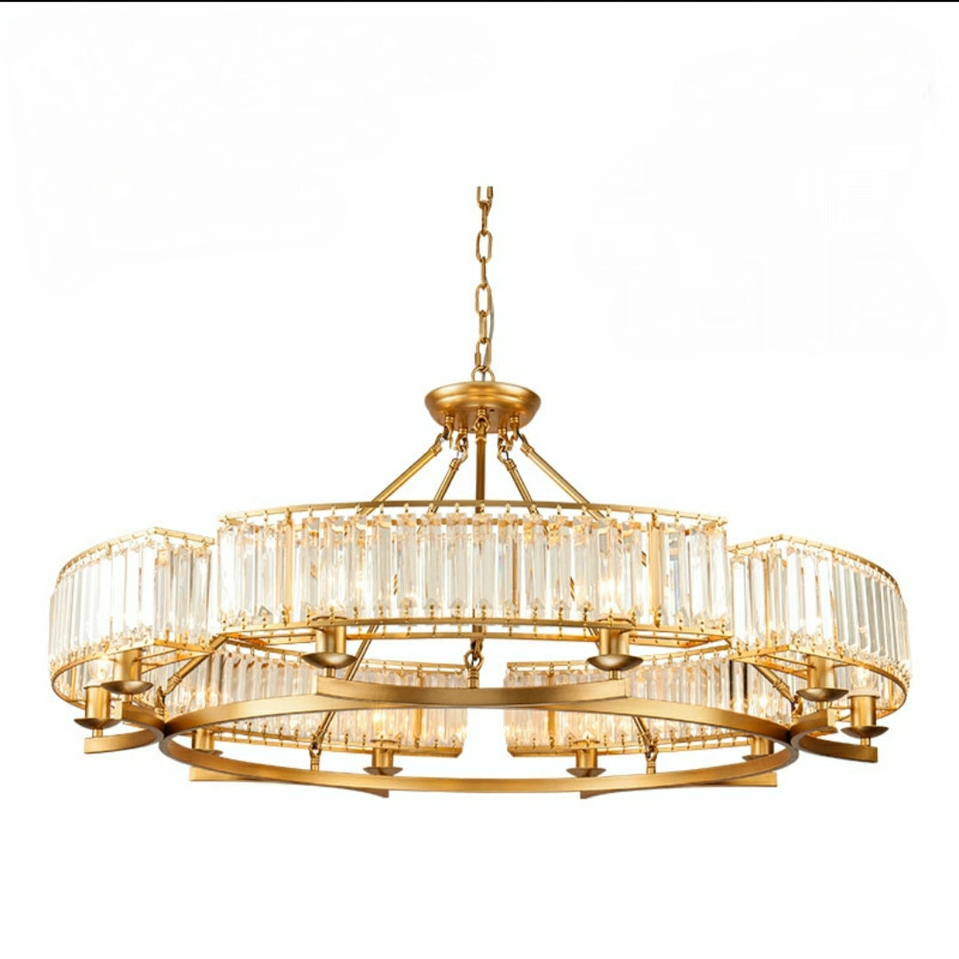 Decorative 6/ 8/ 10/ 12-Light Crystal Ceiling Chandelier Triangular Prism Island Light Fixture Metal Shade for Living Room-Manorlights