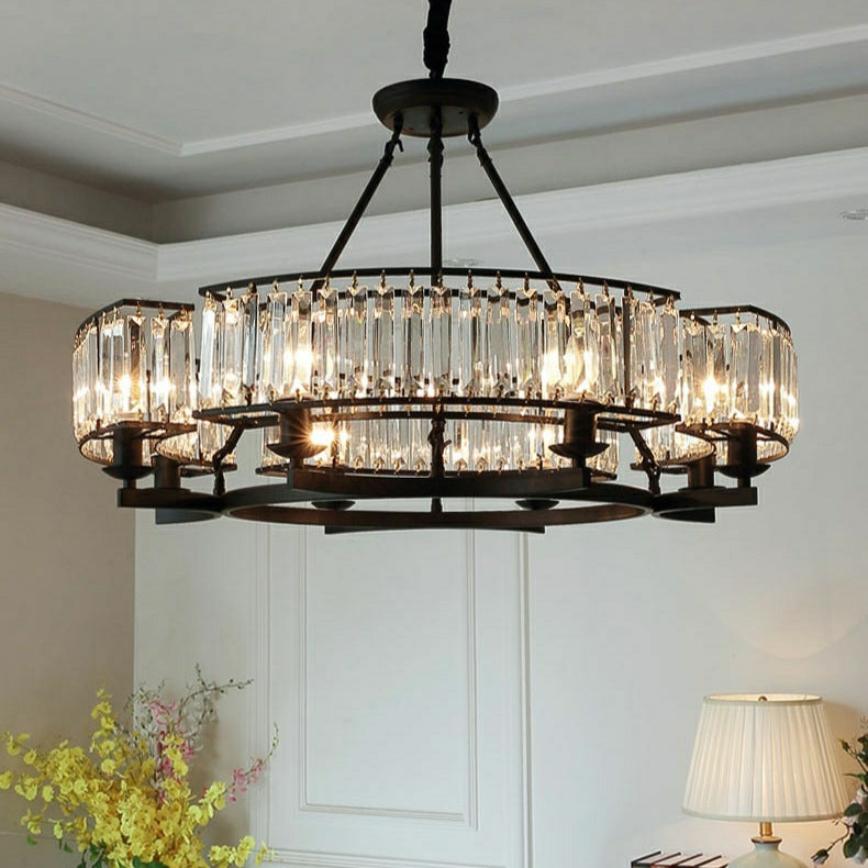 Decorative 6/ 8/ 10/ 12-Light Crystal Ceiling Chandelier Triangular Prism Island Light Fixture Metal Shade for Living Room-Manorlights