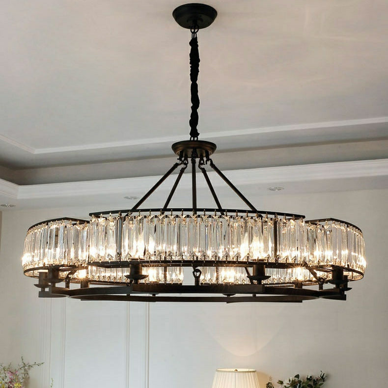 Decorative 6/ 8/ 10/ 12-Light Crystal Ceiling Chandelier Triangular Prism Island Light Fixture Metal Shade for Living Room-Manorlights