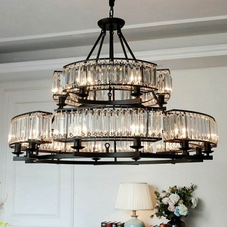 Decorative 6/ 8/ 10/ 12-Light Crystal Ceiling Chandelier Triangular Prism Island Light Fixture Metal Shade for Living Room-Manorlights