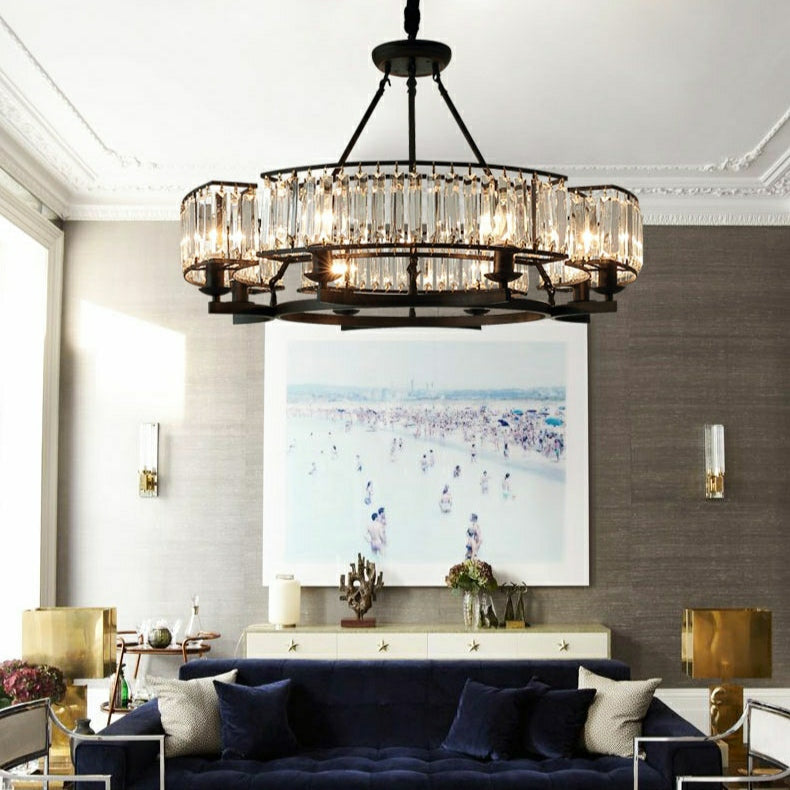 Decorative 6/ 8/ 10/ 12-Light Crystal Ceiling Chandelier Triangular Prism Island Light Fixture Metal Shade for Living Room-Manorlights