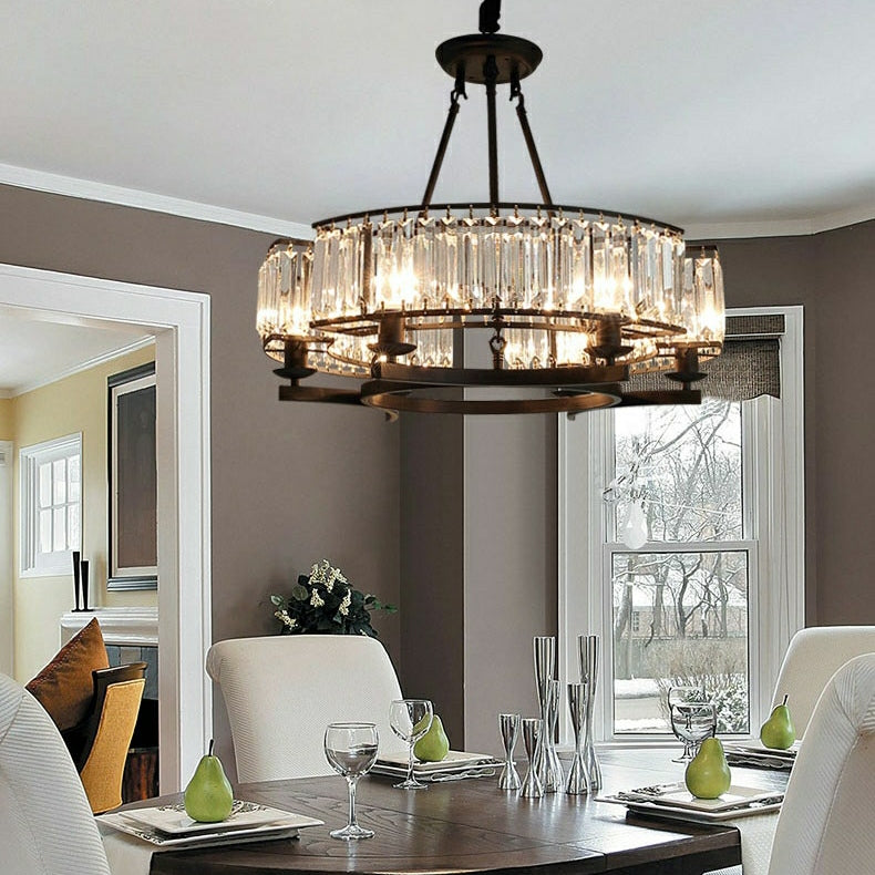 Decorative 6/ 8/ 10/ 12-Light Crystal Ceiling Chandelier Triangular Prism Island Light Fixture Metal Shade for Living Room-Manorlights