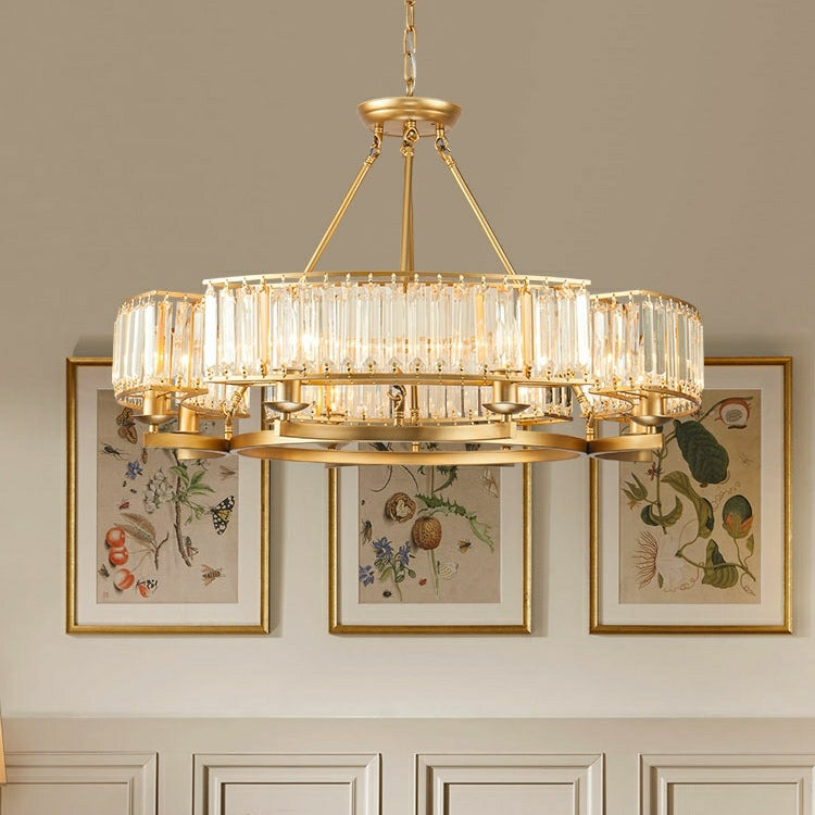 Decorative 6/ 8/ 10/ 12-Light Crystal Ceiling Chandelier Triangular Prism Island Light Fixture Metal Shade for Living Room-Manorlights