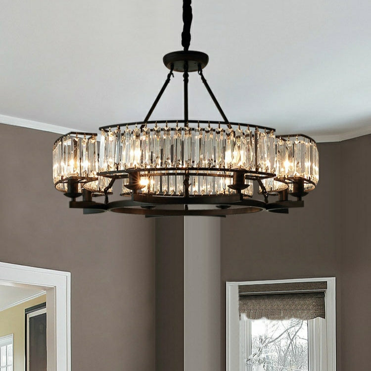 Decorative 6/ 8/ 10/ 12-Light Crystal Ceiling Chandelier Triangular Prism Island Light Fixture Metal Shade for Living Room-Manorlights