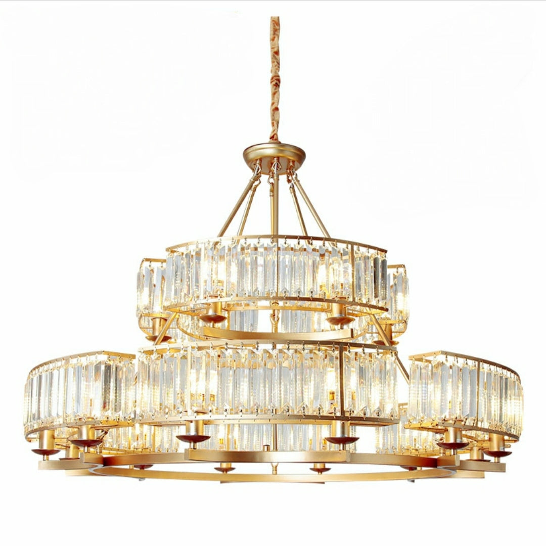 Decorative 6/ 8/ 10/ 12-Light Crystal Ceiling Chandelier Triangular Prism Island Light Fixture Metal Shade for Living Room-Manorlights