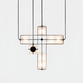 Designer Modern Geometric Grid-Form Handblown Glass Chandelier for Low Ceilings-Manorlights
