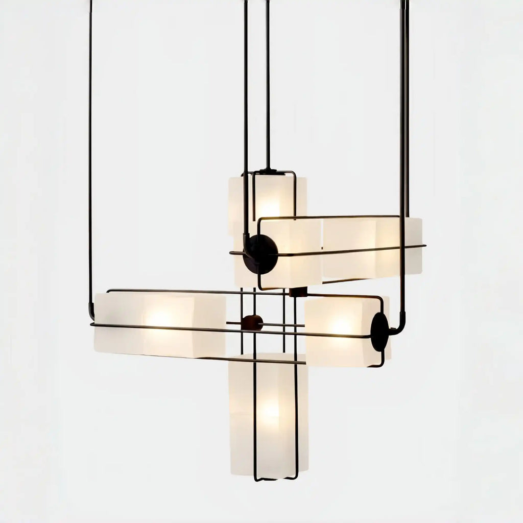Designer Modern Geometric Grid-Form Handblown Glass Chandelier for Low Ceilings-Manorlights