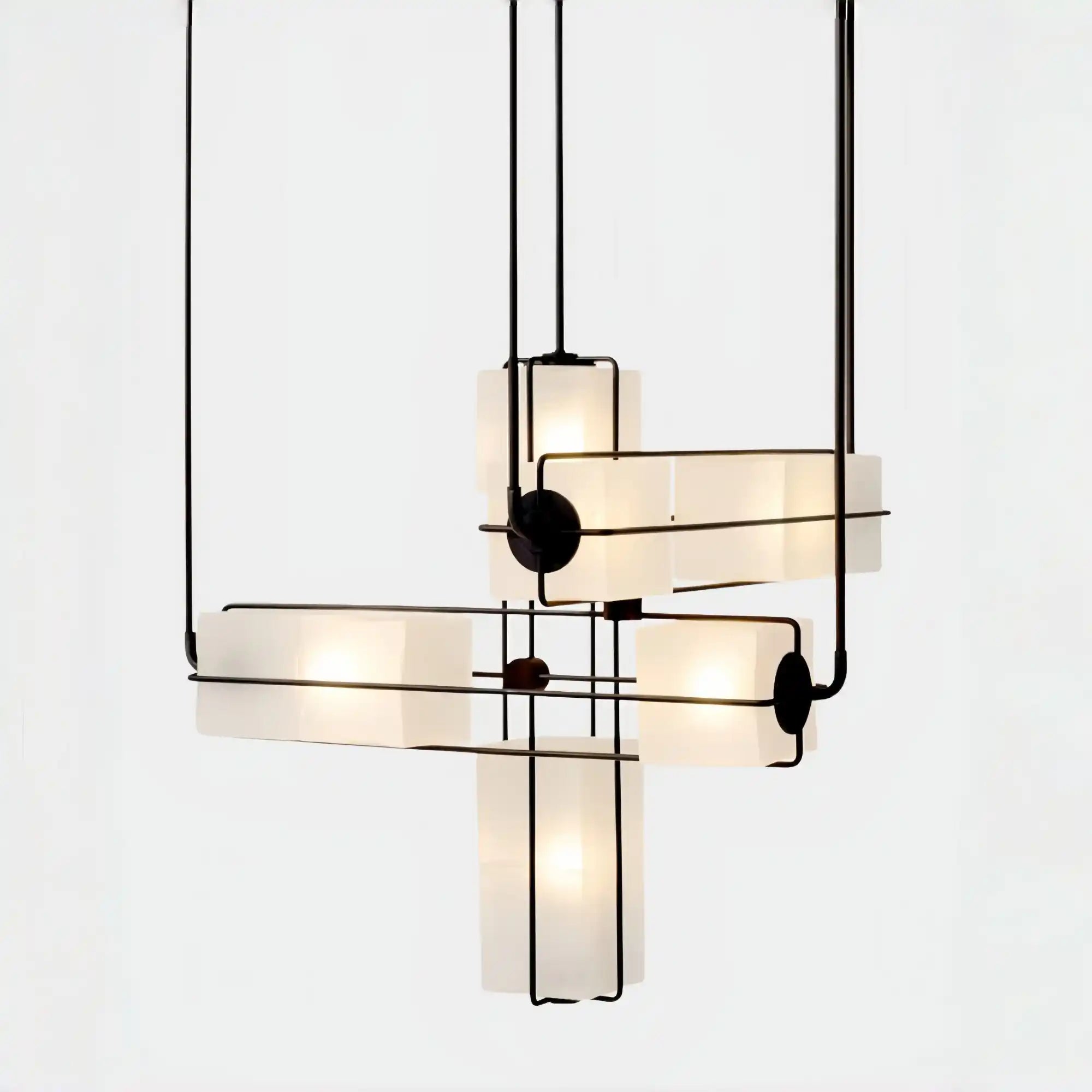 Designer Modern Geometric Grid-Form Handblown Glass Chandelier for Low Ceilings-Manorlights