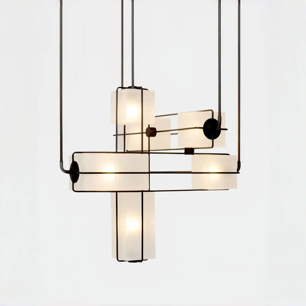 Designer Modern Geometric Grid-Form Handblown Glass Chandelier for Low Ceilings-Manorlights