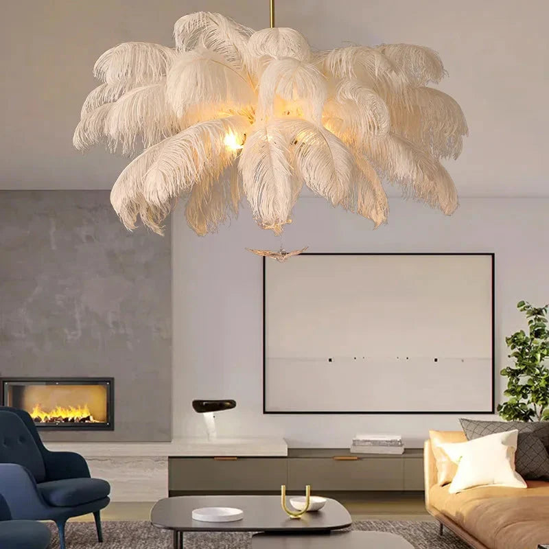 Divas Modern White Ostrich Feather Chandelier - Manorlights