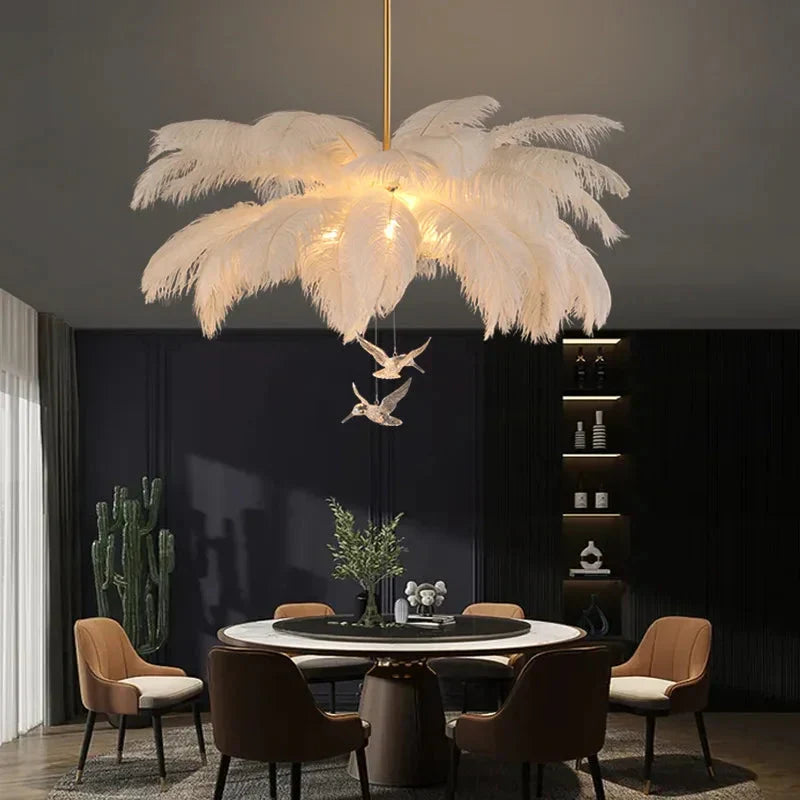 Divas Modern White Ostrich Feather Chandelier - Manorlights