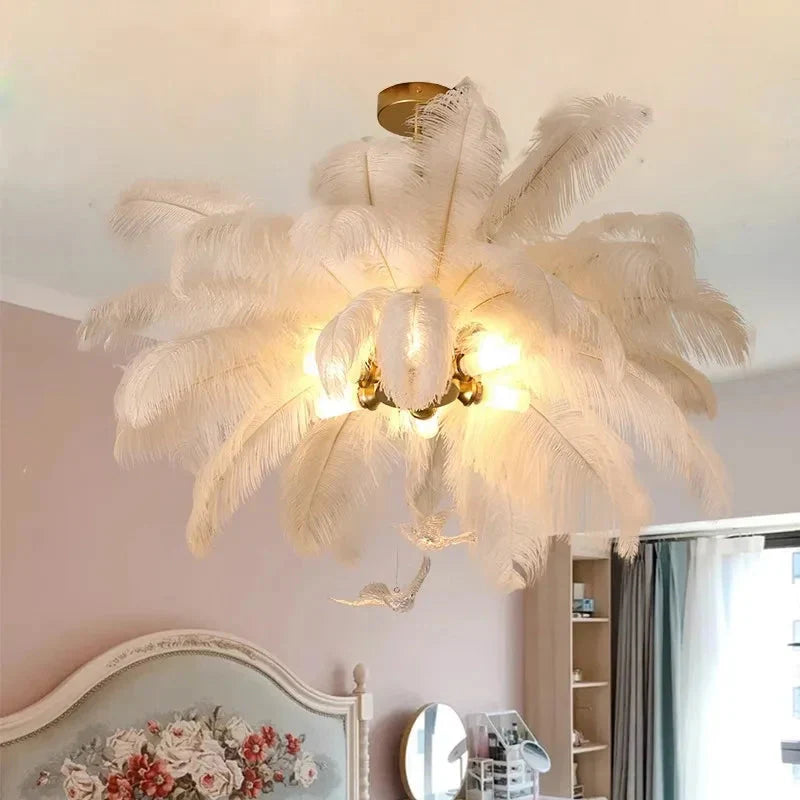 Divas Modern White Ostrich Feather Chandelier - Manorlights