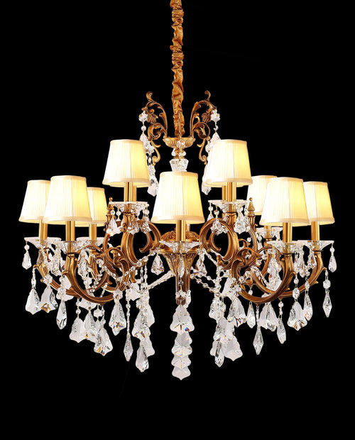 37X31 Inch 12-Light Candle Style Antique Brass Crystal Chandelier – Ideal for Dining Room & Foyer High Ceilings-铜灯-Manorlights