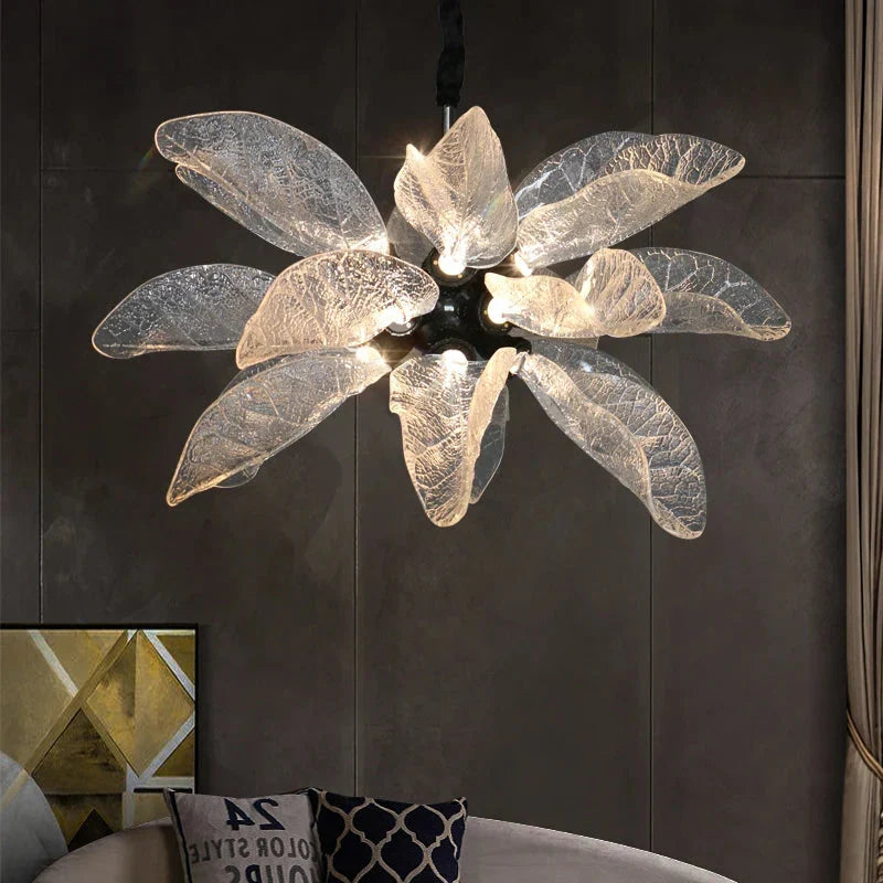 Milen Modern Crystal Leaf Chandelier - Black/Gold - Manorlights