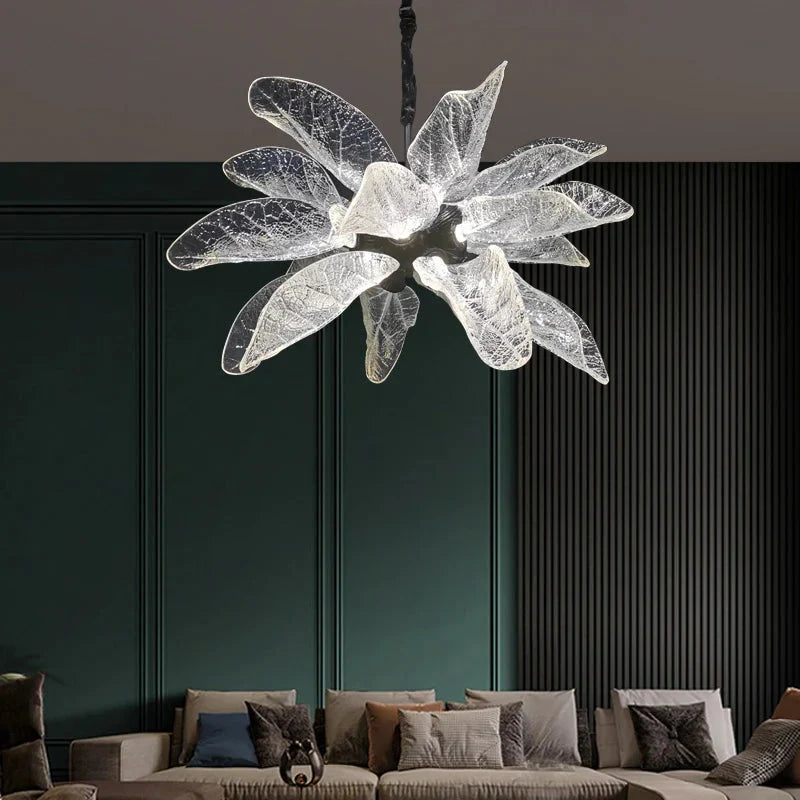 Milen Modern Crystal Leaf Chandelier - Black/Gold - Manorlights