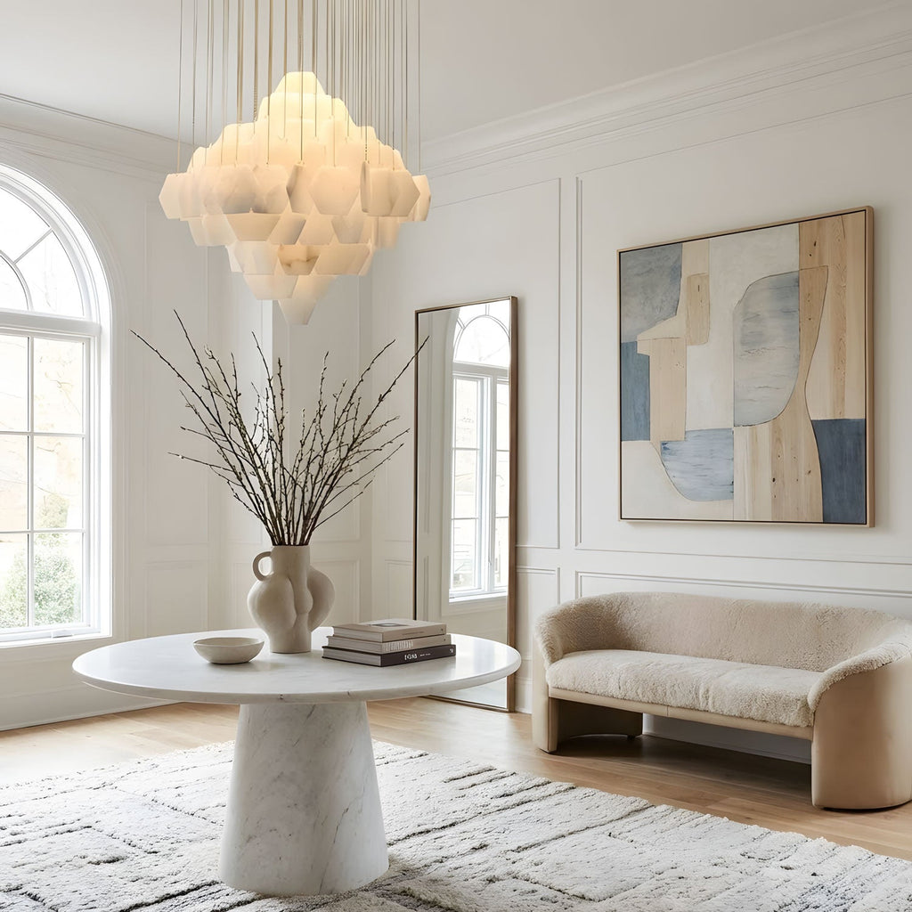 Elegant Hexa Alabaster Cascade Chandelier-Chandelier-Manorlights