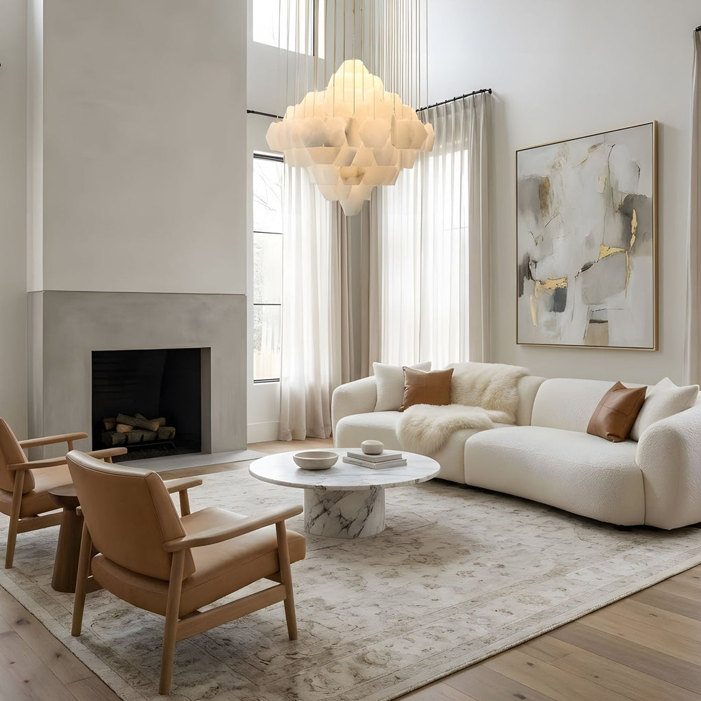 Elegant Hexa Alabaster Cascade Chandelier-Chandelier-Manorlights
