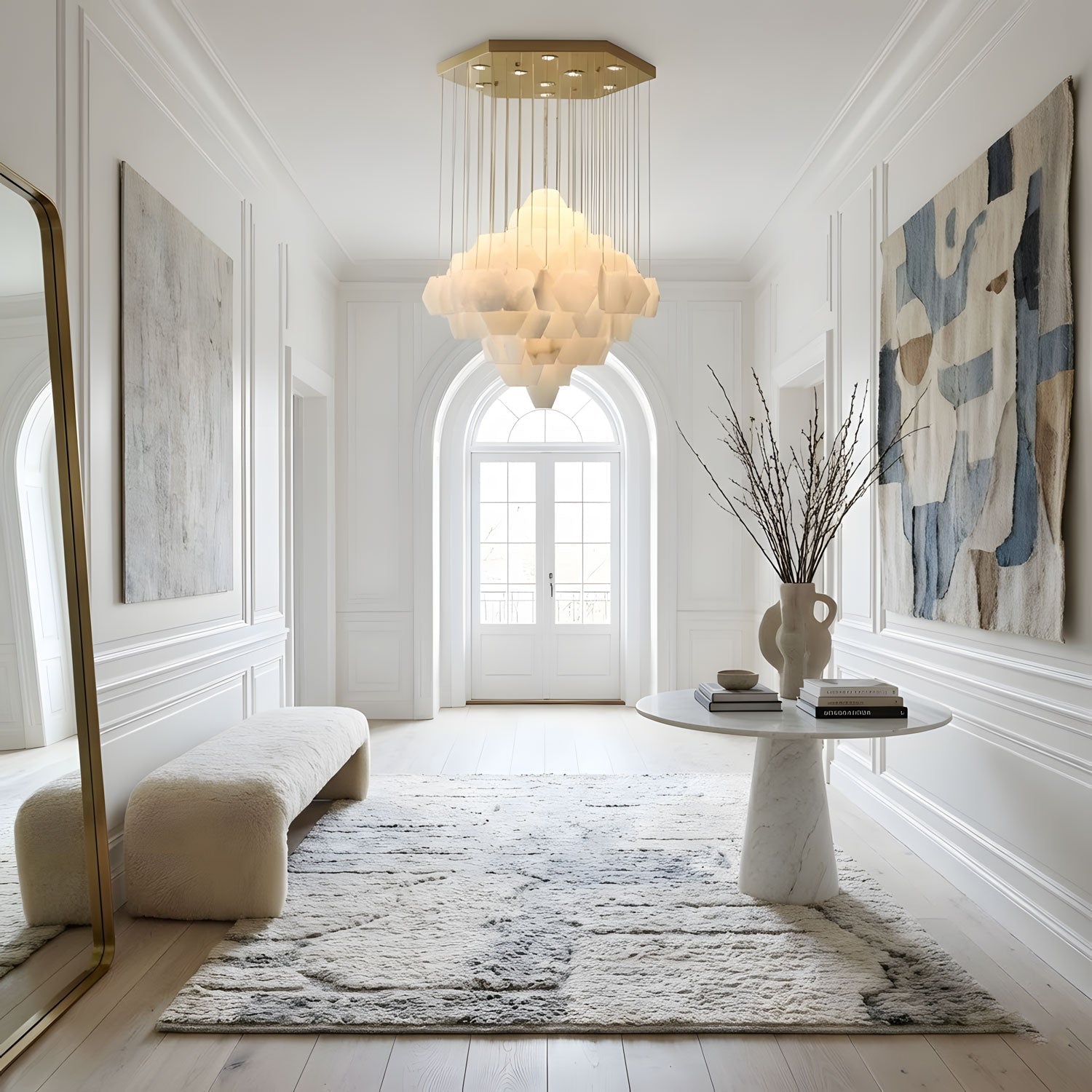 Elegant Hexa Alabaster Cascade Chandelier-Chandelier-Manorlights