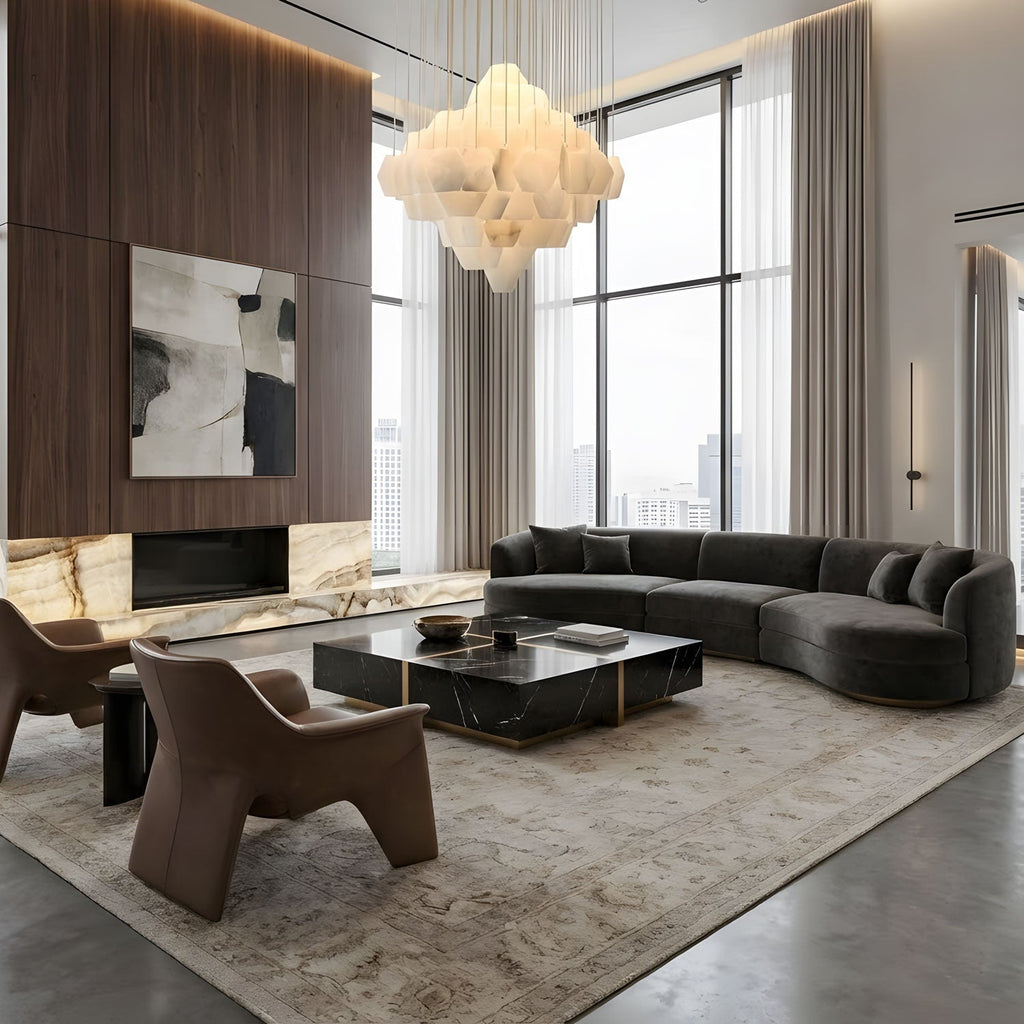 Elegant Hexa Alabaster Cascade Chandelier-Chandelier-Manorlights