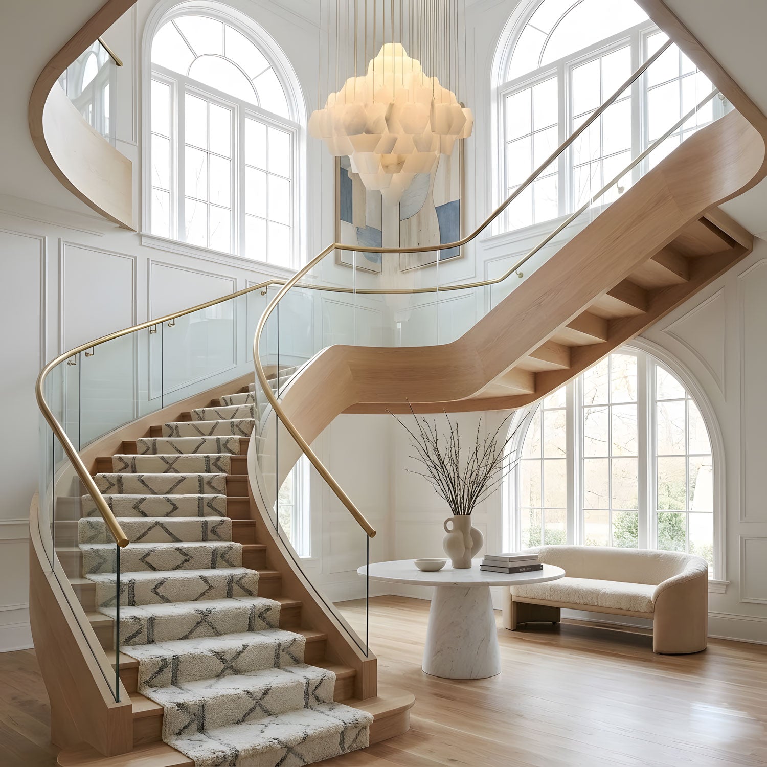 Elegant Hexa Alabaster Cascade Chandelier-Chandelier-Manorlights