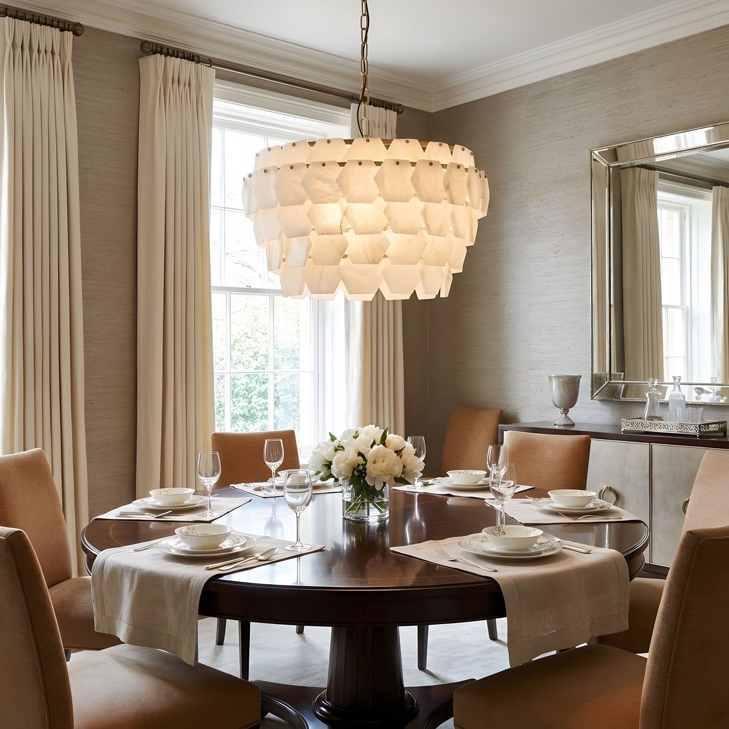 Elegant Hexa Cloud Alabaster Pendant Light-Chandelier-Manorlights