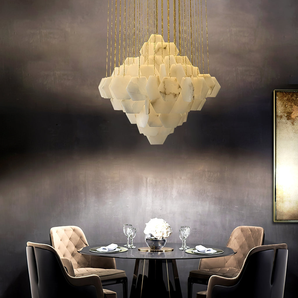 Elegant Hexa Alabaster Cascade Chandelier-Chandelier-Manorlights