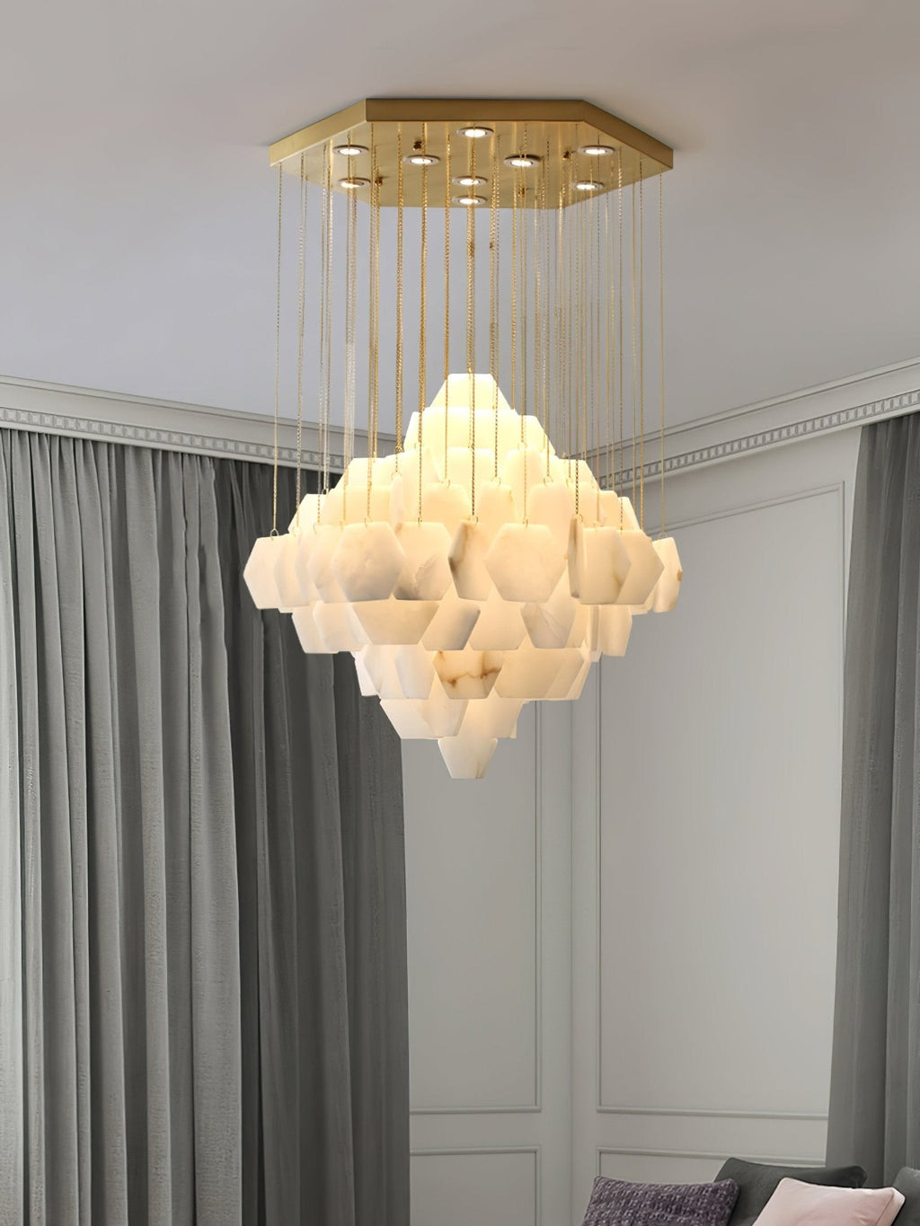 Elegant Hexa Alabaster Cascade Chandelier-Chandelier-Manorlights