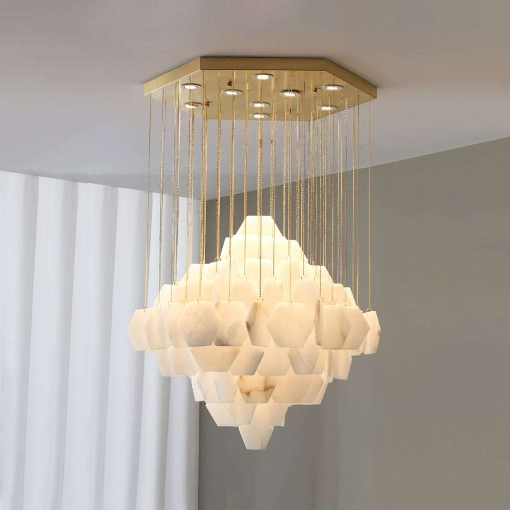 Elegant Hexa Alabaster Cascade Chandelier-Chandelier-Manorlights