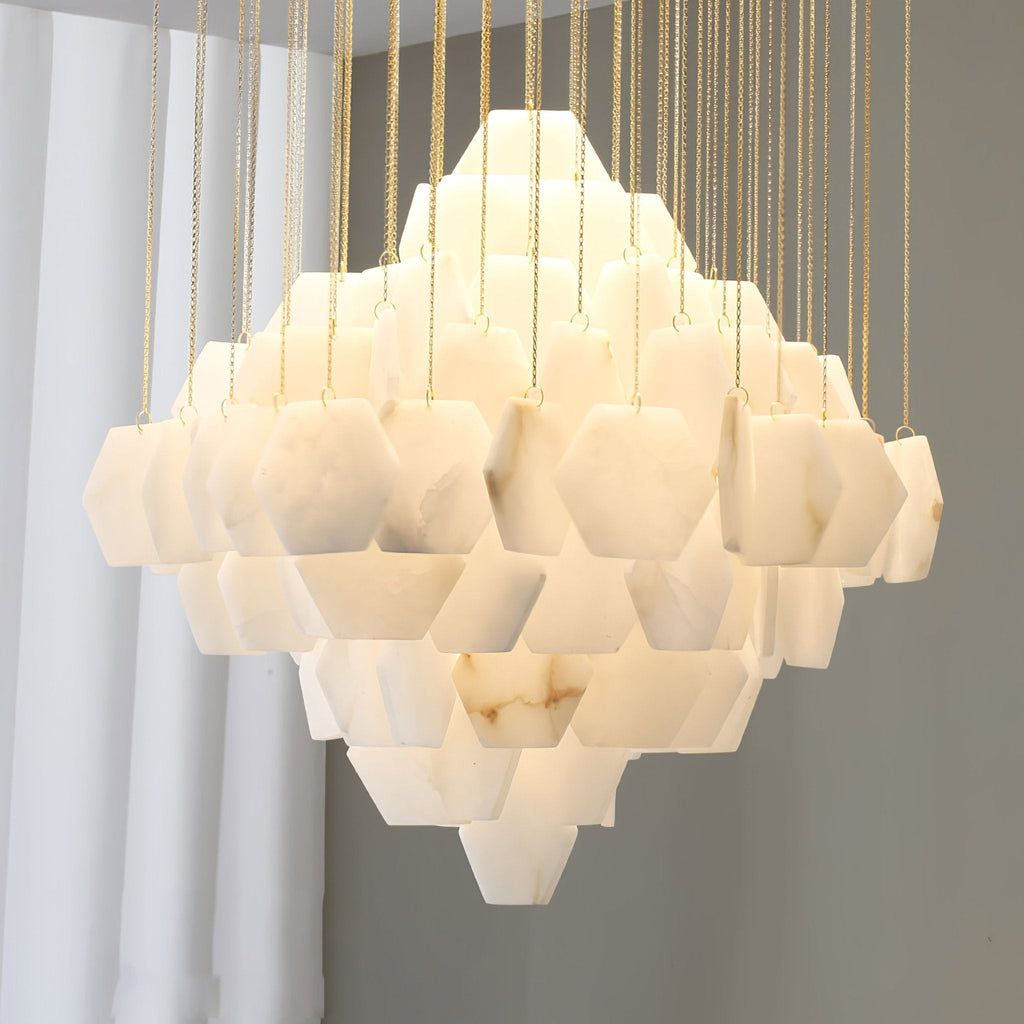 Elegant Hexa Alabaster Cascade Chandelier-Chandelier-Manorlights